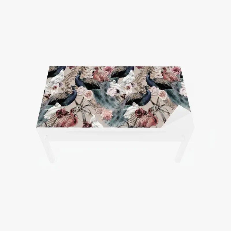 Tischaufkleber und Schreibtischaufkleber aquarellmuster mit vögeln und rosen