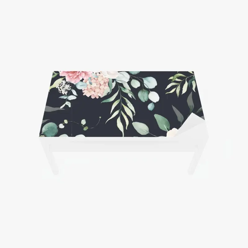 Tischaufkleber und Schreibtischaufkleber elegantes aquarell-blumenmuster auf dunklem hintergrund