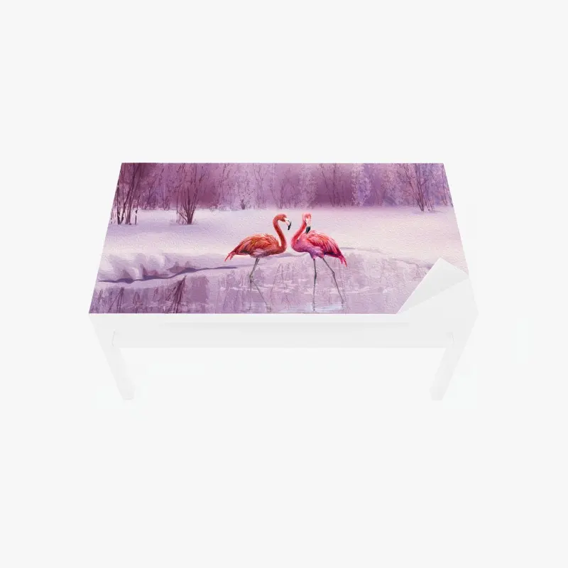 Tischaufkleber und Schreibtischaufkleber pastell flamingos über winterlichem see