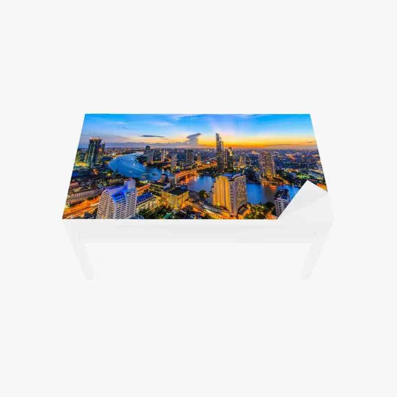 Tischaufkleber und Schreibtischaufkleber lebendige stadtskyline bei dämmerung