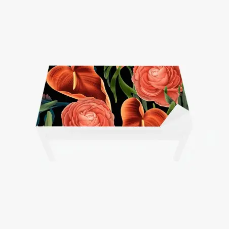 Tischaufkleber und Schreibtischaufkleber lebhaftes korallenblumenmuster auf schwarzem hintergrund – Pixers®