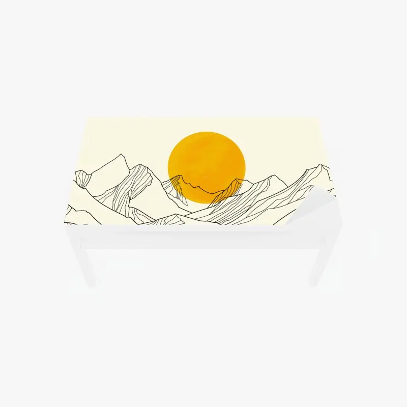 Tischaufkleber und Schreibtischaufkleber goldene sonne über minimalistischen bergen