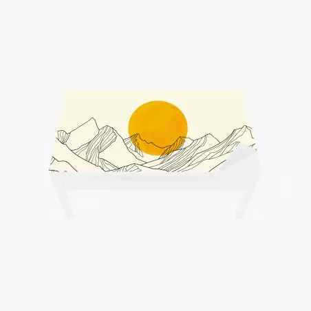 Tischaufkleber und Schreibtischaufkleber goldene sonne über minimalistischen bergen – Pixers®