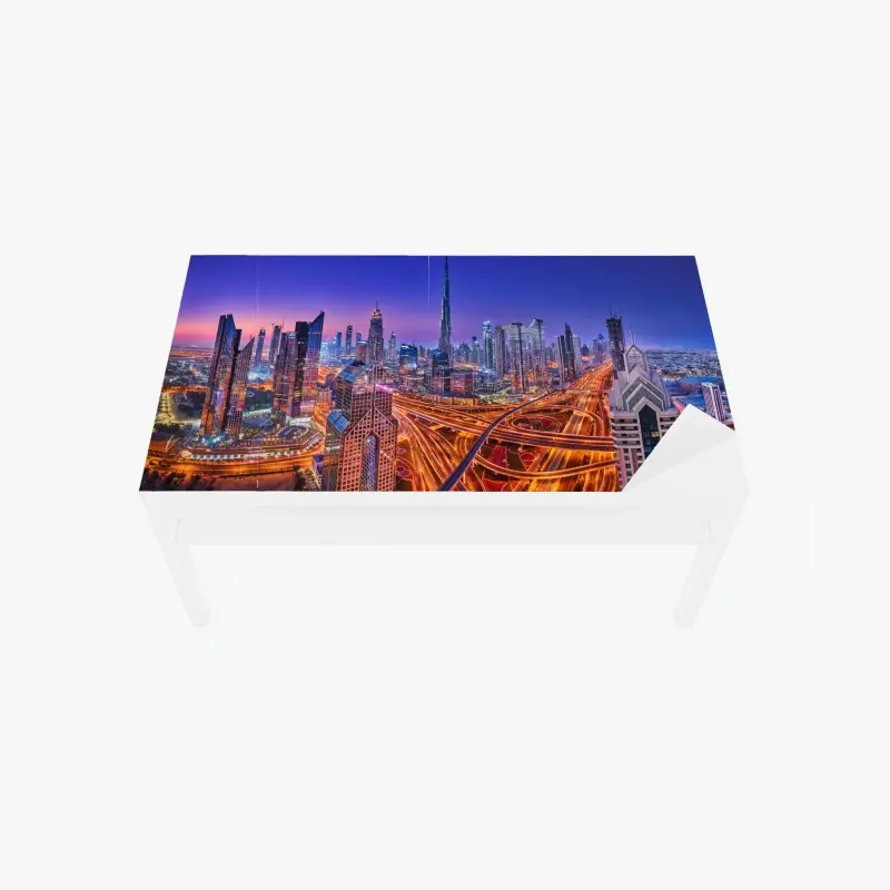 Tischaufkleber und Schreibtischaufkleber Dubai panorama bei dämmerung