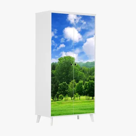 Schrankaufkleber sommerlicher grüner wald unter blauem himmel – Pixers®