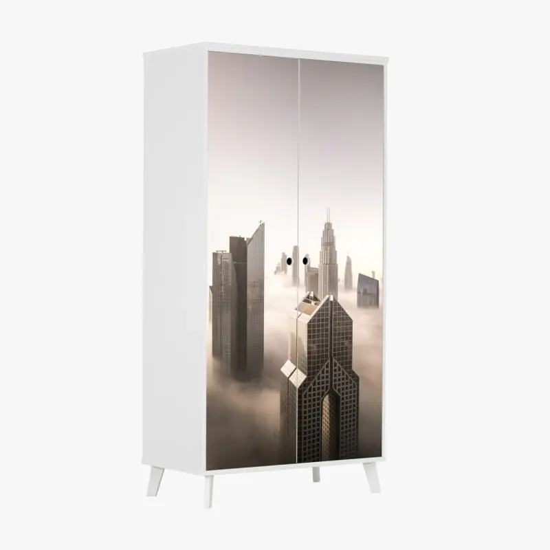 Schrankaufkleber neblige Dubai skyline über den wolken
