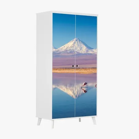 Schrankaufkleber Laguna Chaxa mit flamingos und Licancabur – Pixers®
