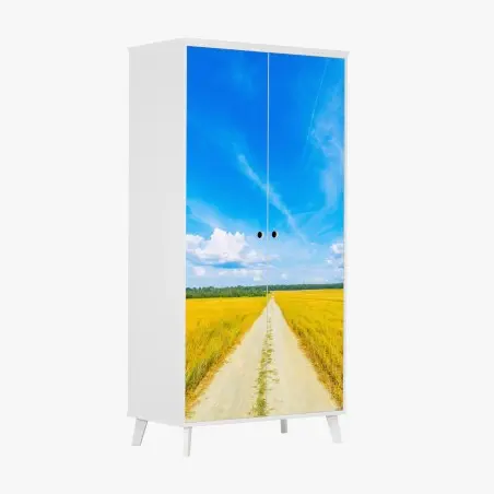 Schrankaufkleber goldene wiese unter weitem blauem himmel – Pixers®
