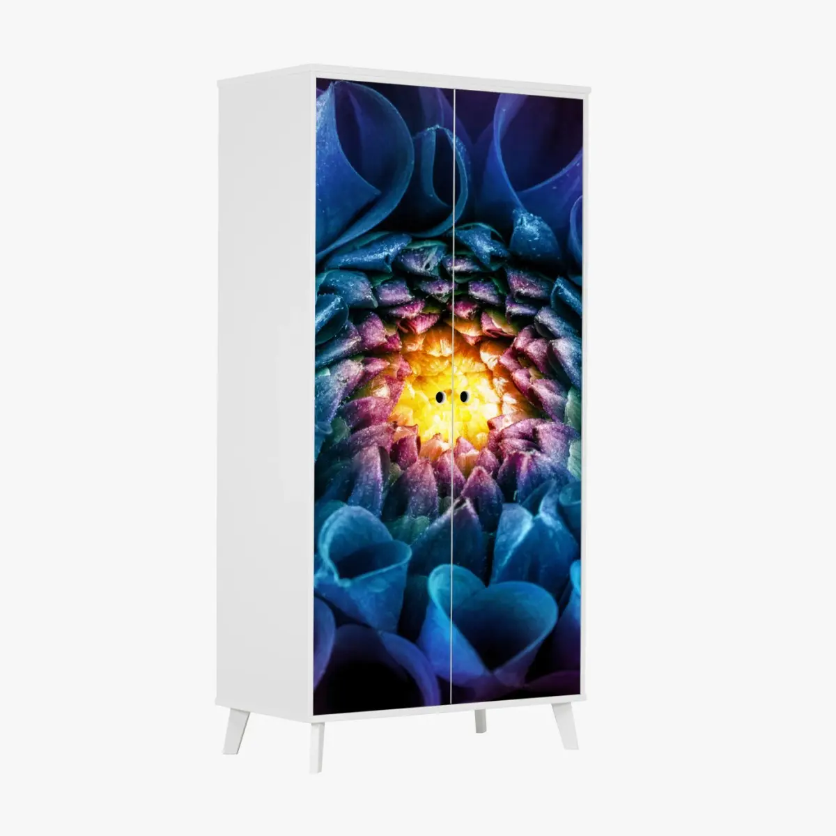 Schrankaufkleber leuchtende blaue chrysantheme nahaufnahme – Pixers®