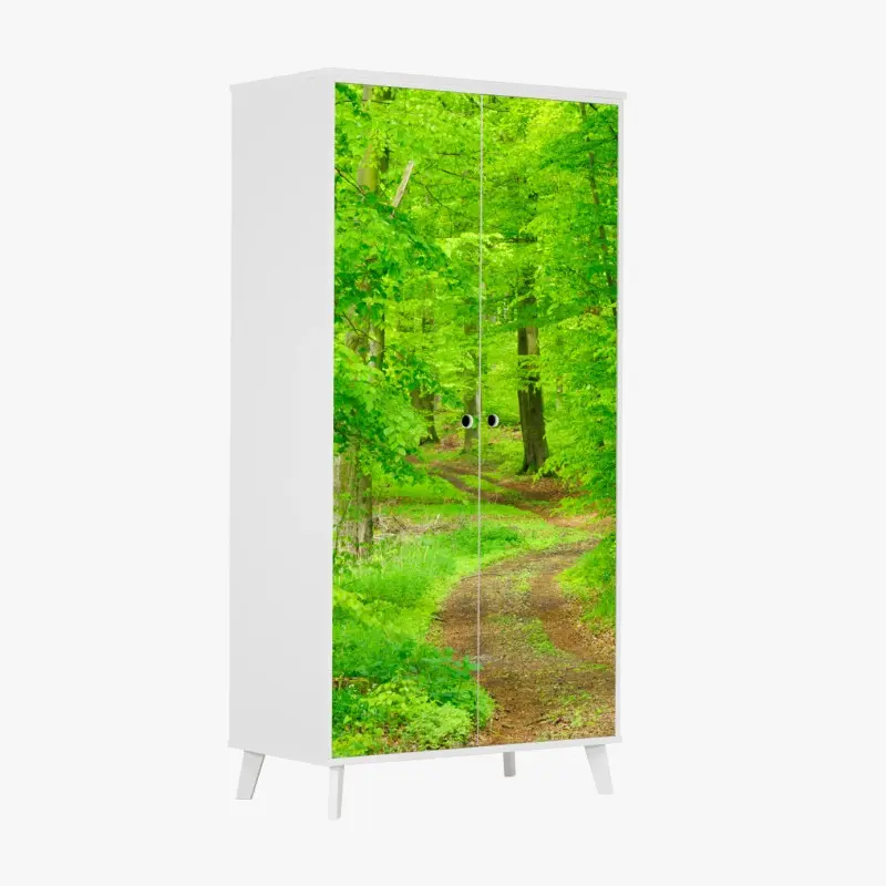 Schrankaufkleber ruhiger waldweg im frühling