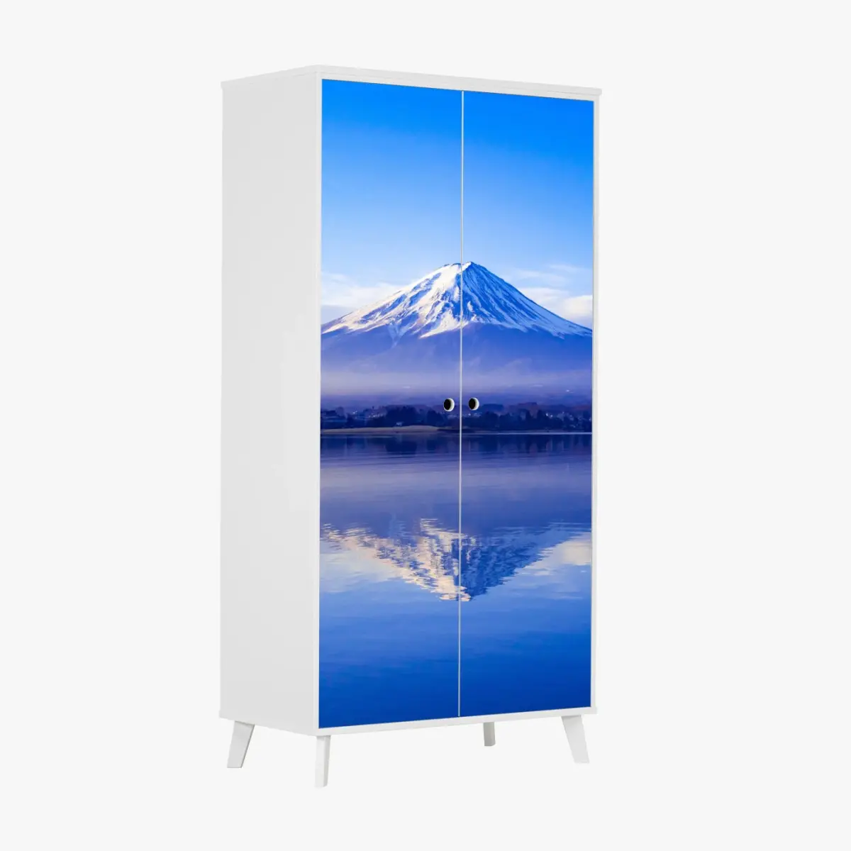 Schrankaufkleber Mount Fuji morgendliche reflexion über ruhigem see – Pixers®