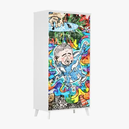 Schrankaufkleber buntes graffiti-mural mit träumendem kind – Pixers®