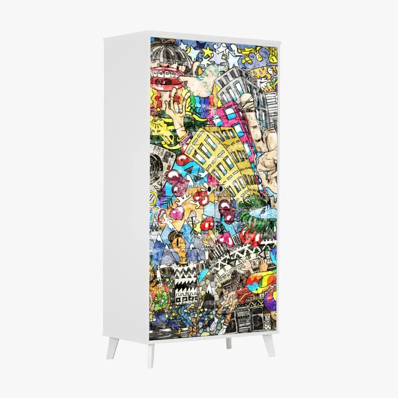 Schrankaufkleber farbenfrohes urbanes musikmural