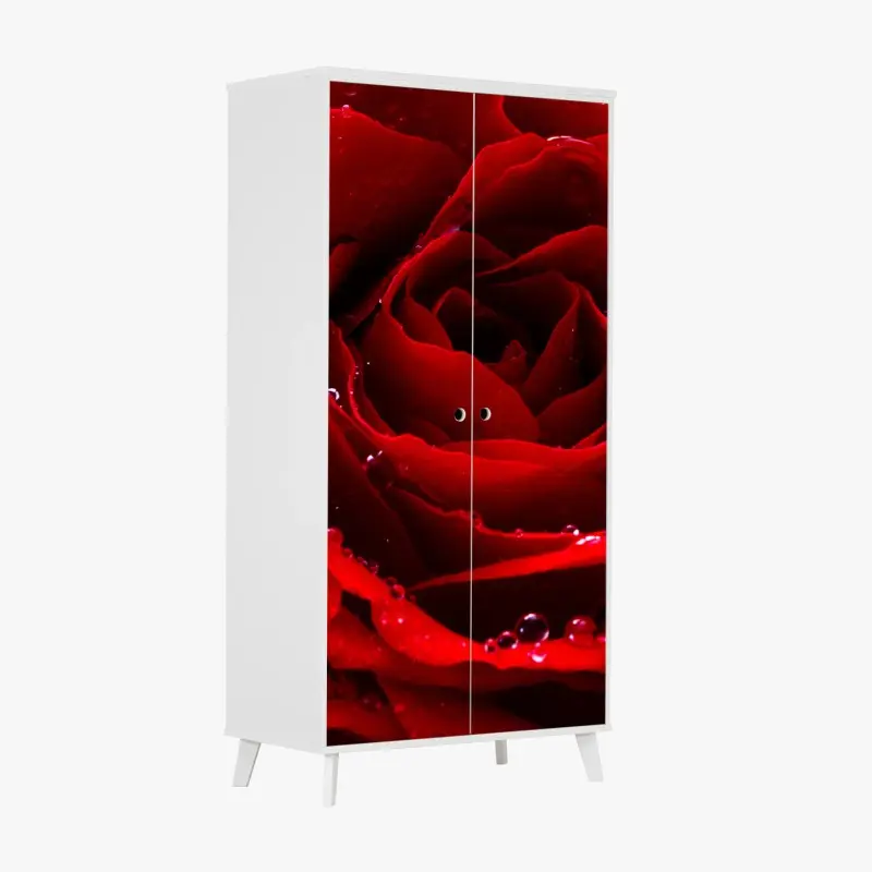 Schrankaufkleber leuchtend rote rose nahaufnahme
