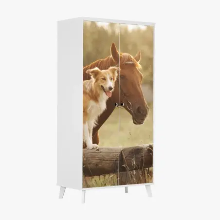 Schrankaufkleber sonnige gefährten: hund und pferd – Pixers®