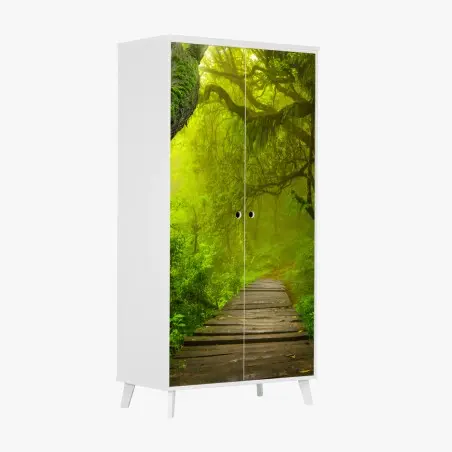 Schrankaufkleber mystischer grüner waldpfad – Pixers®