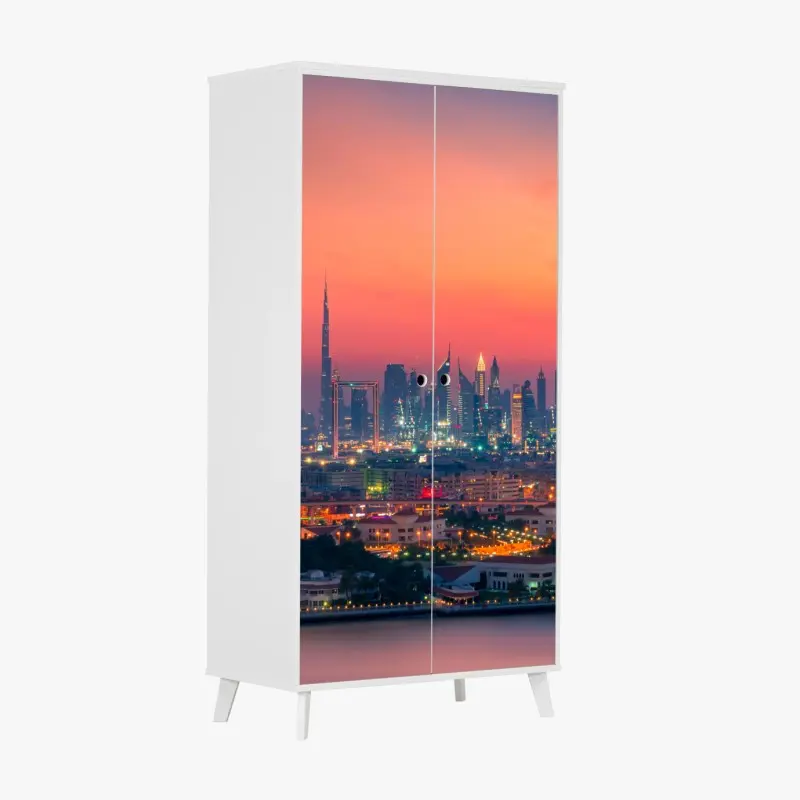 Schrankaufkleber Dubai skyline bei sonnenuntergang