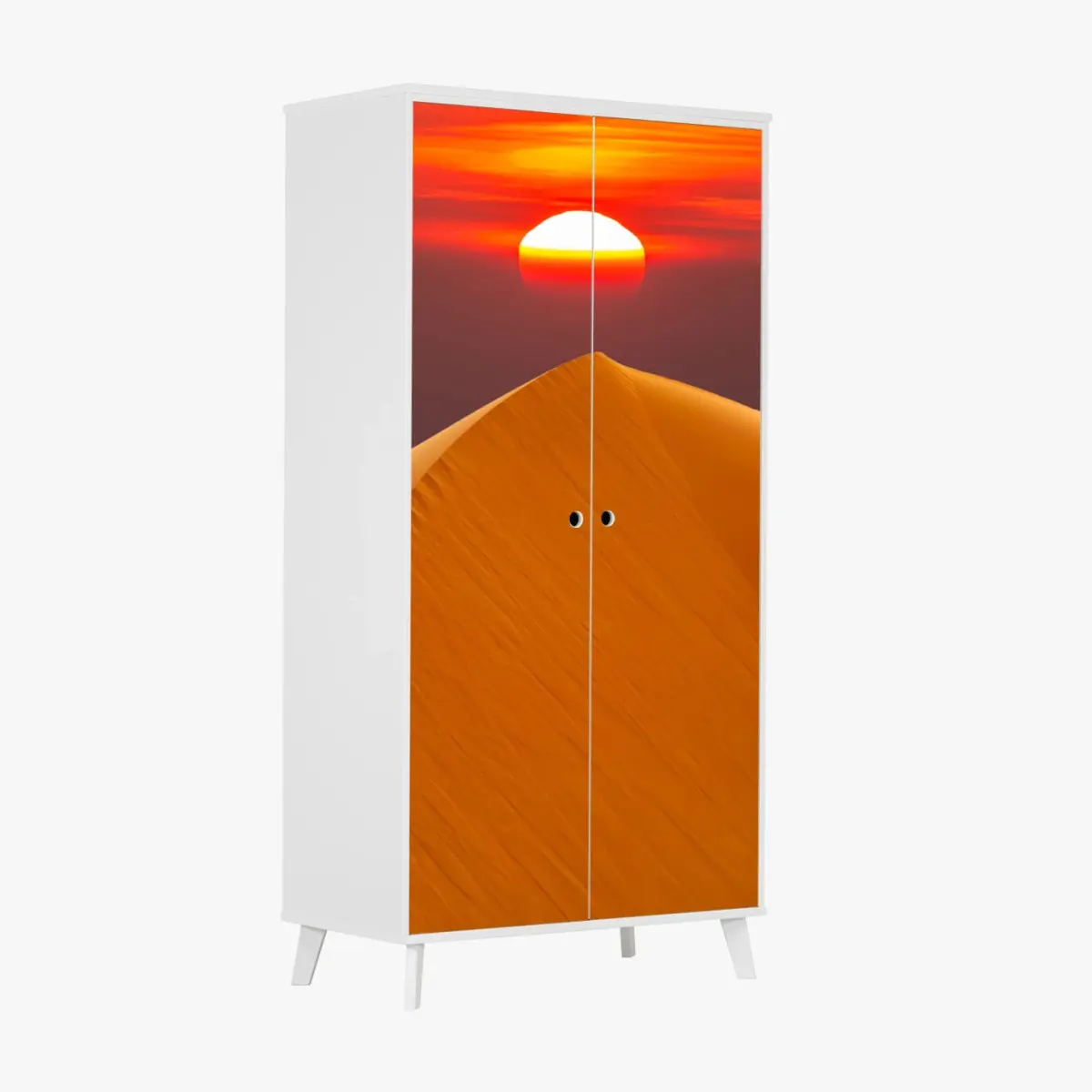 Schrankaufkleber goldener sonnenuntergang über sanddünen – Pixers®