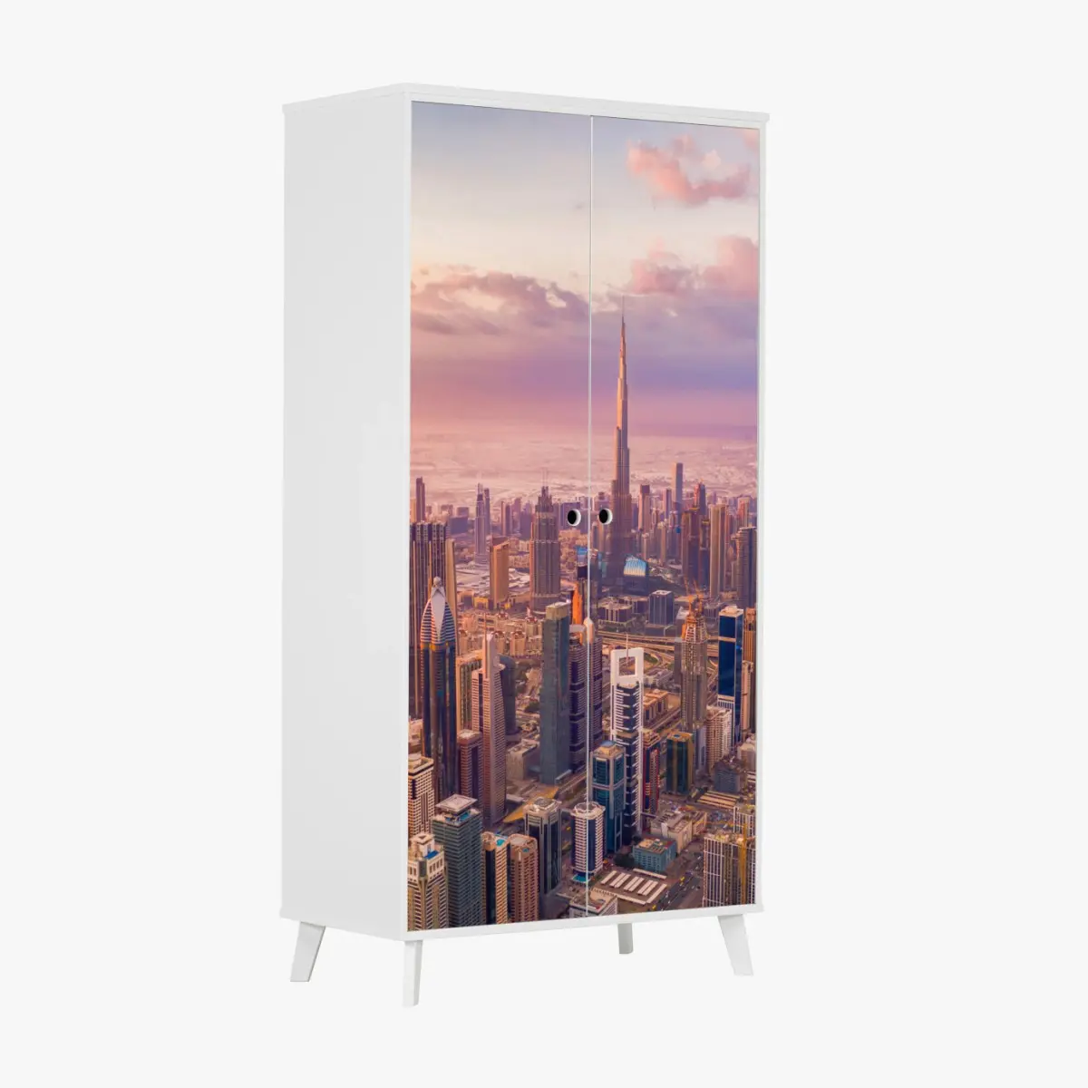 Schrankaufkleber sonnenuntergang über der skyline von Dubai mit Burj Khalifa – Pixers®