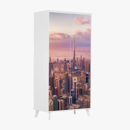 Schrankaufkleber sonnenuntergang über der skyline von Dubai mit Burj Khalifa – Pixers®
