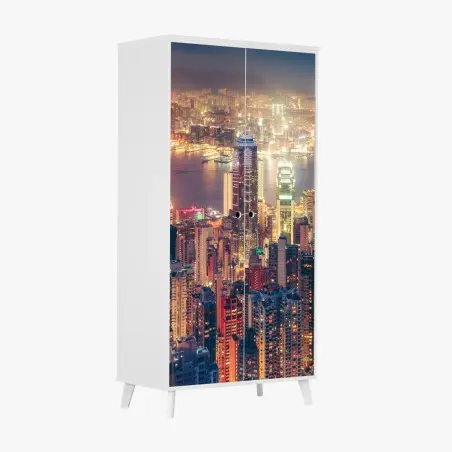 Schrankaufkleber Hongkong skyline bei nacht vom Victoria Peak – Pixers®