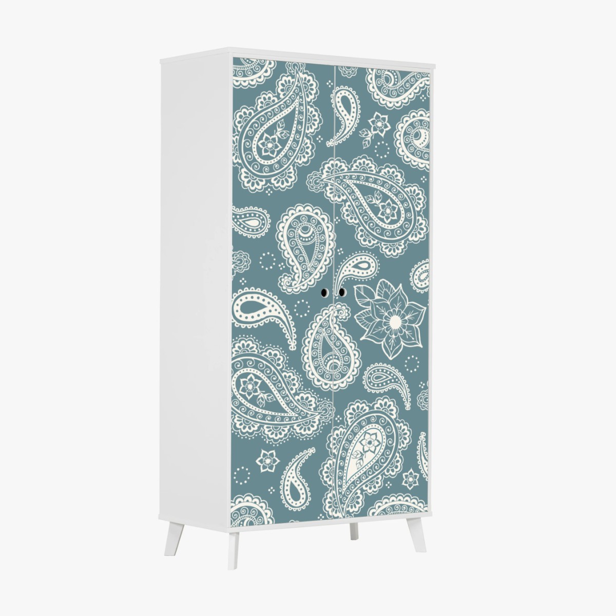 Schrankaufkleber türkis paisley muster mit blumendetails – Pixers®