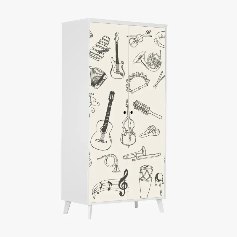 Schrankaufkleber handgezeichnete musikinstrumente collage