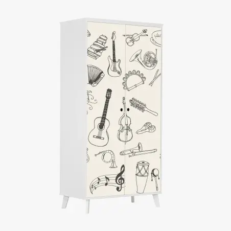 Schrankaufkleber handgezeichnete musikinstrumente collage – Pixers®