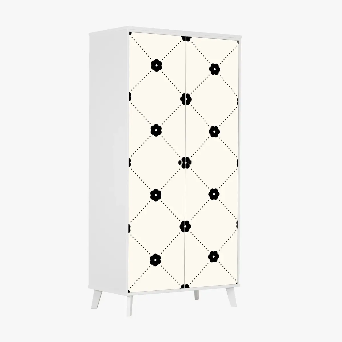 Schrankaufkleber minimalistisches schwarzes blumen-rautenmuster – Pixers®