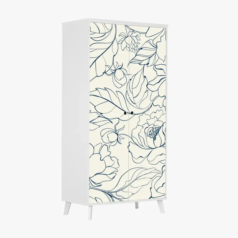 Schrankaufkleber handgezeichnetes marineblaues blumenmuster auf creme