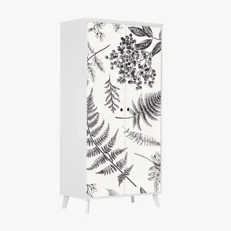 Schrankaufkleber monochromes botanisches blättermuster – Pixers®