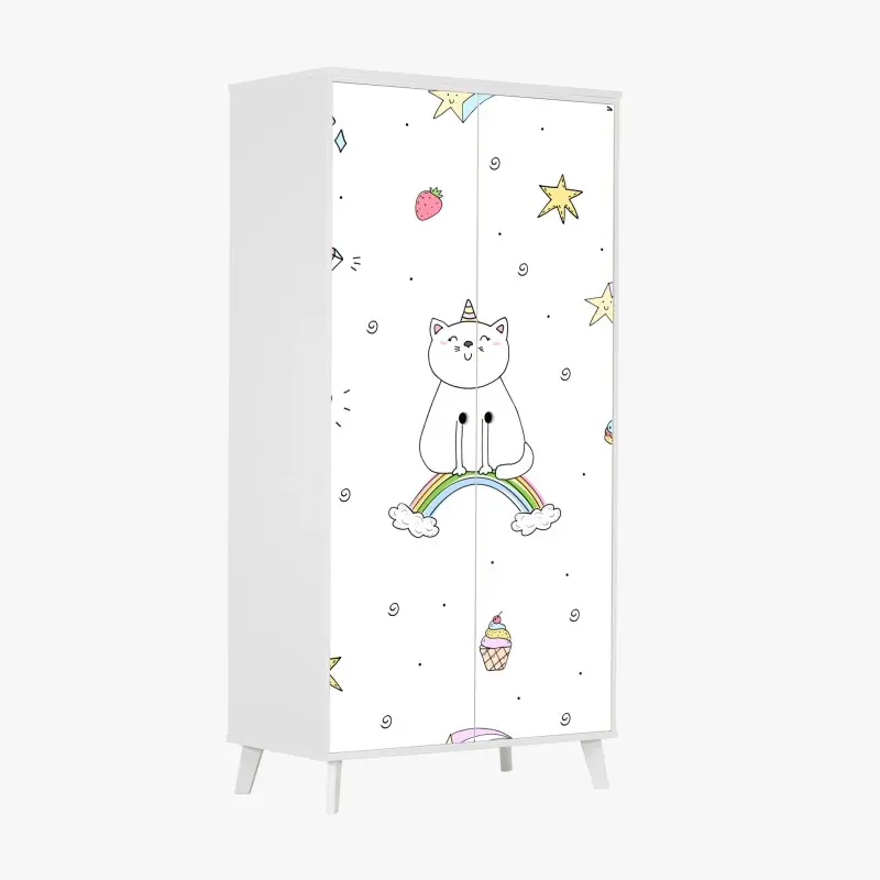 Schrankaufkleber pastell-einhornkatze auf dem regenbogen