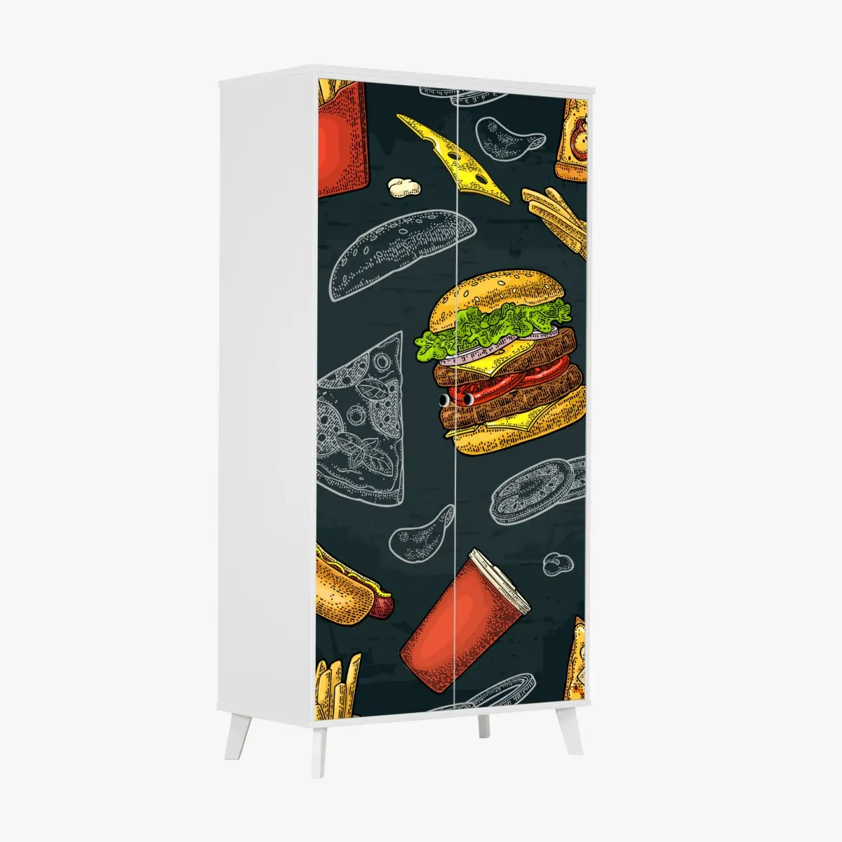 Schrankaufkleber vintage fast-food muster – Pixers®