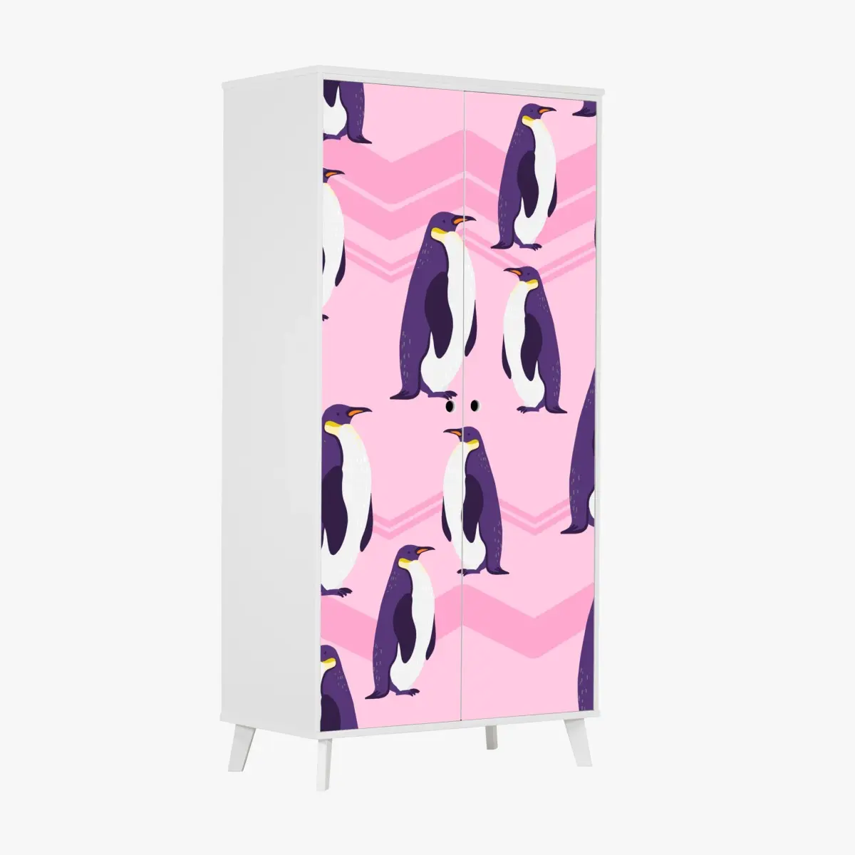 Schrankaufkleber verspieltes muster mit violetten pinguinen auf rosa hintergrund – Pixers®