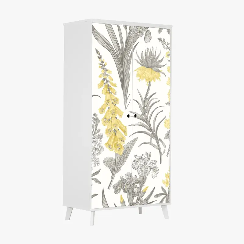 Schrankaufkleber vintage botanisches blumenmuster in gelb und grau
