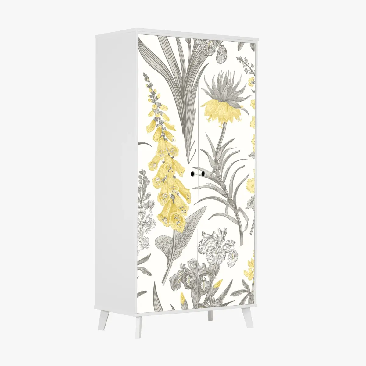 Schrankaufkleber vintage botanisches blumenmuster in gelb und grau – Pixers®