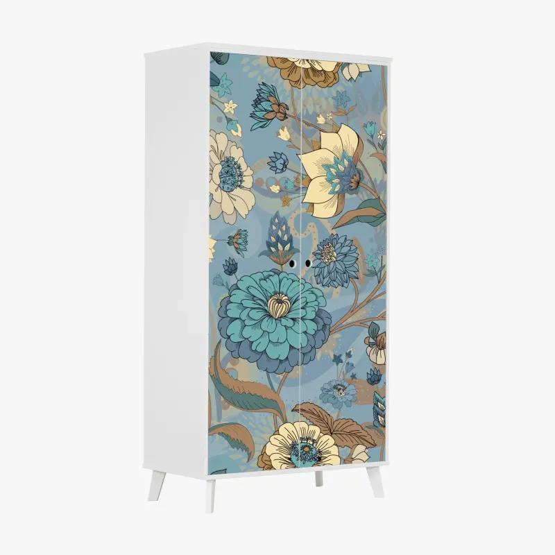 Schrankaufkleber vintage-blumenmuster in gedämpften blau- und beigetönen