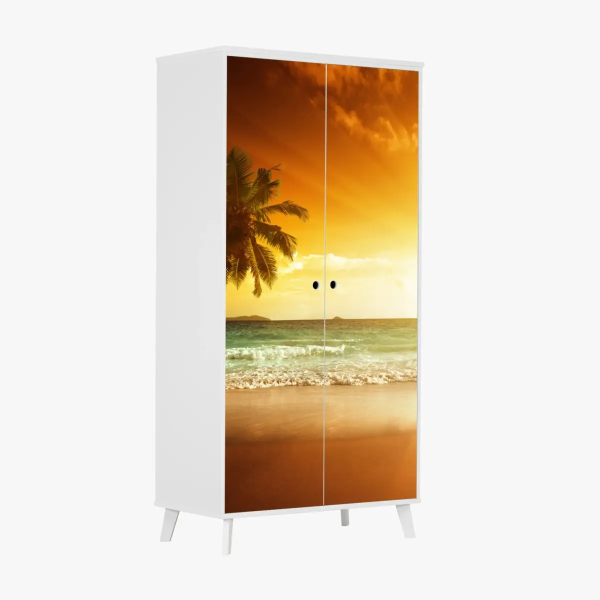 Schrankaufkleber tropischer sonnenuntergang am strand – Pixers®