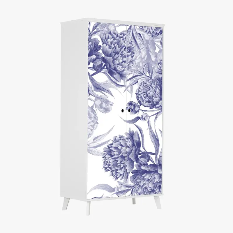 Schrankaufkleber blaue pfingstrosen botanisches muster