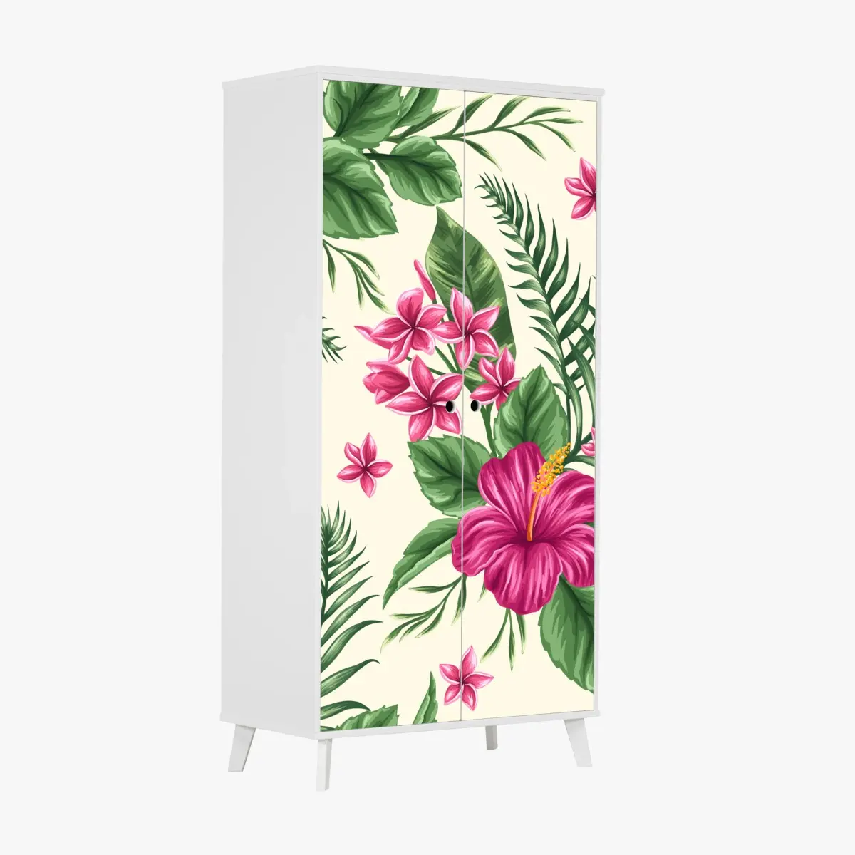 Schrankaufkleber tropisches muster mit rosa hibiskus – Pixers®