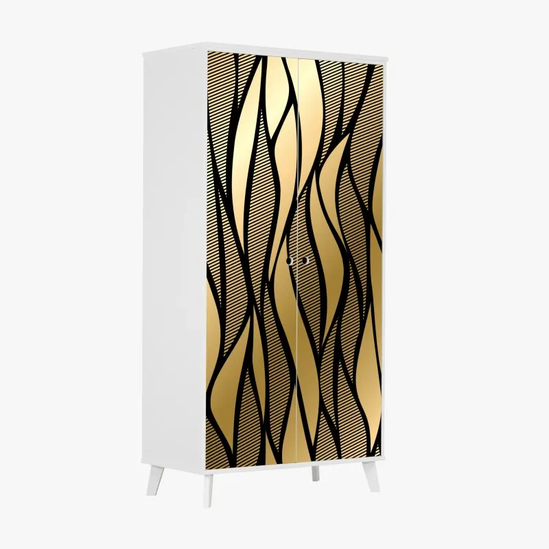 Schrankaufkleber luxuriöses goldenes abstraktes wellenmuster