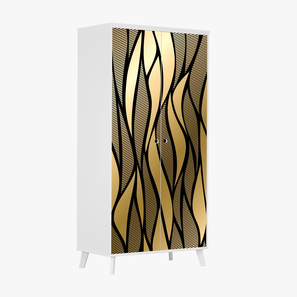 Schrankaufkleber luxuriöses goldenes abstraktes wellenmuster – Pixers®