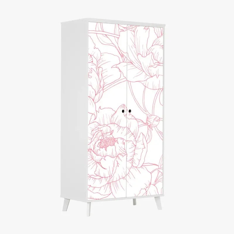 Schrankaufkleber zartes rosa paeonien-line-art-muster