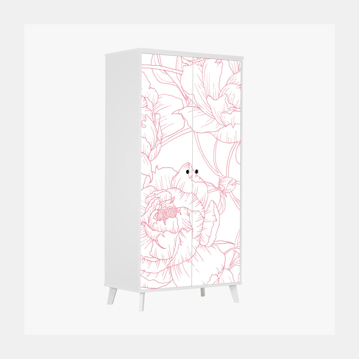Schrankaufkleber zartes rosa paeonien-line-art-muster – Pixers®