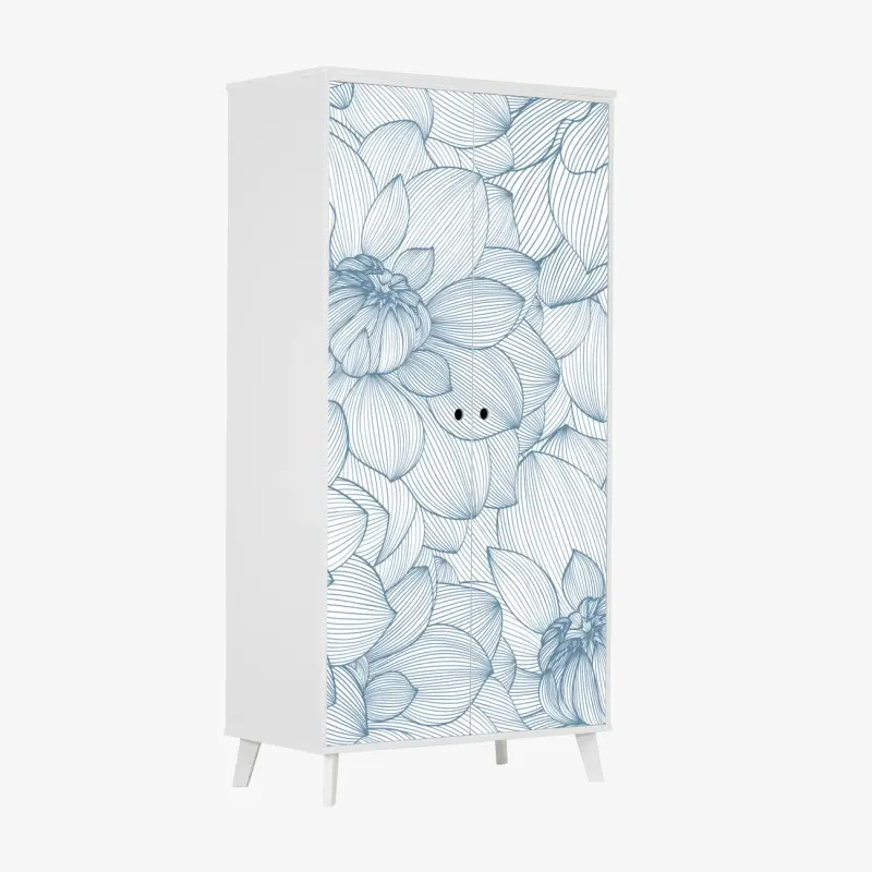 Schrankaufkleber zartes blaues blumenlinienmuster