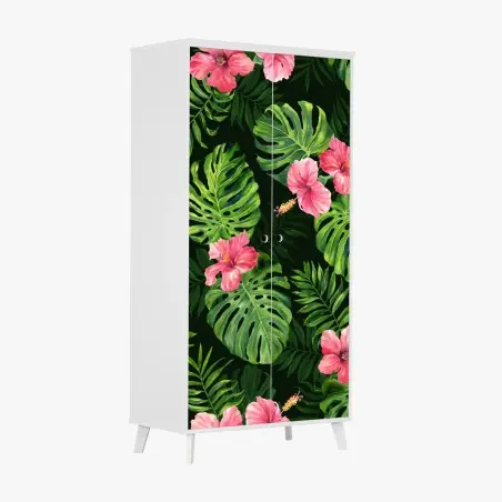 Schrankaufkleber tropisches monstera- und hibiskus-motiv – Pixers®