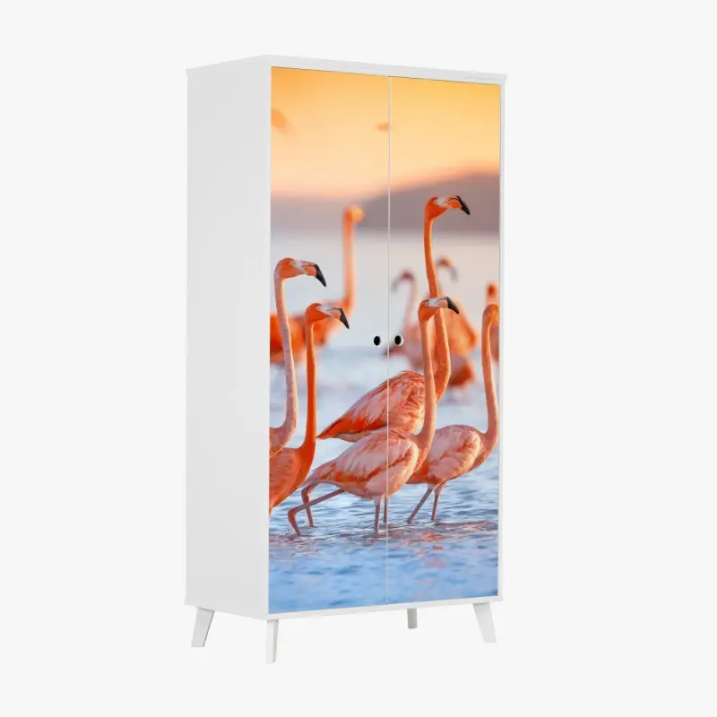 Schrankaufkleber rosa flamingos bei sonnenuntergang