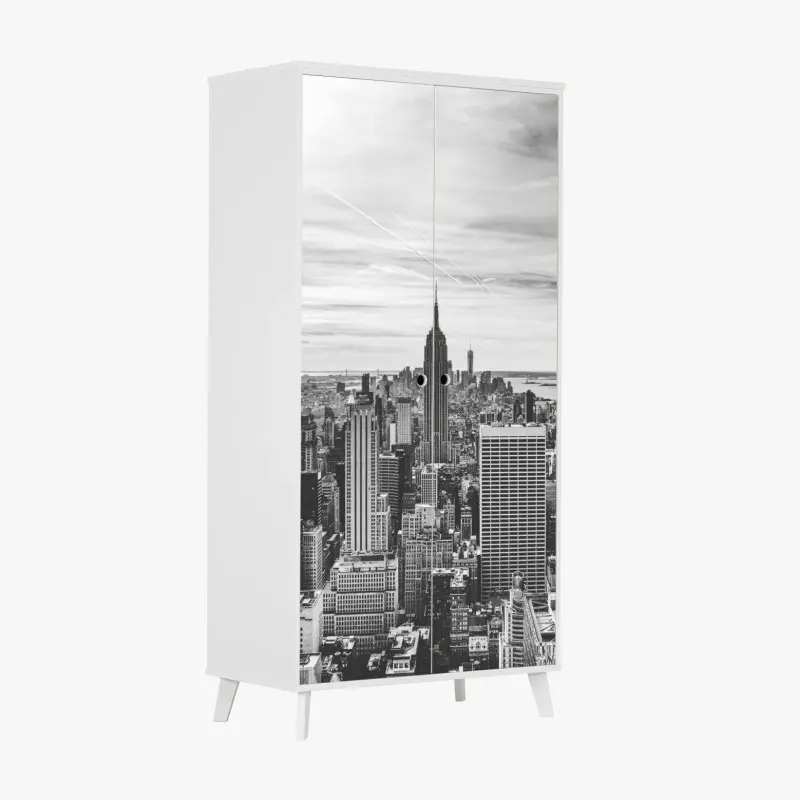 Schrankaufkleber panorama von New York in graustufen