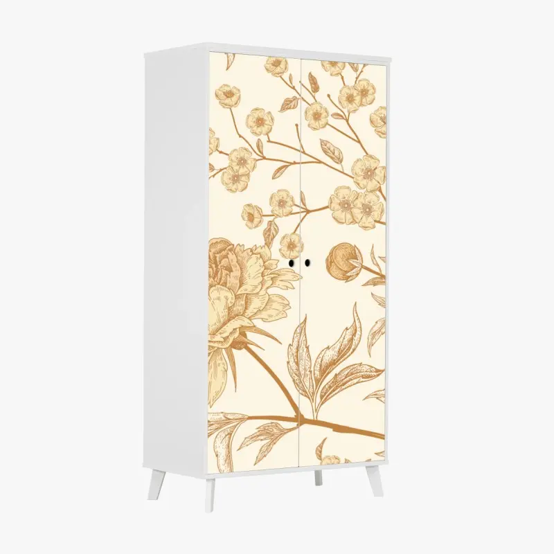 Schrankaufkleber vintage beiges blumenmuster mit pfingstrosen