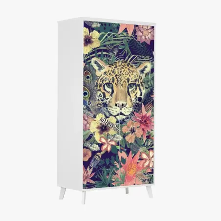 Schrankaufkleber vintage aquarell leopard im tropischen dschungel – Pixers®